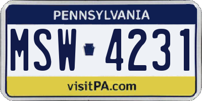 PA license plate MSW4231