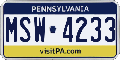PA license plate MSW4233