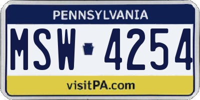 PA license plate MSW4254