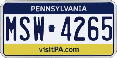 PA license plate MSW4265