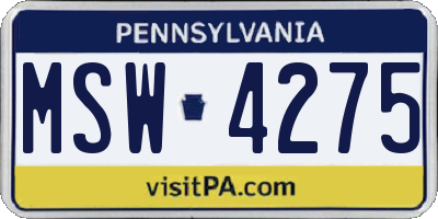 PA license plate MSW4275