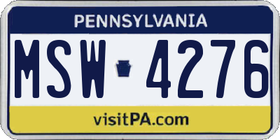PA license plate MSW4276