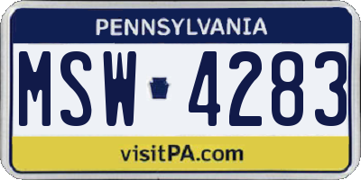 PA license plate MSW4283