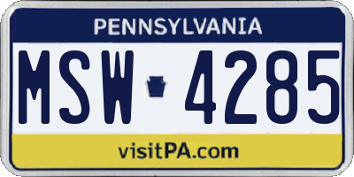 PA license plate MSW4285
