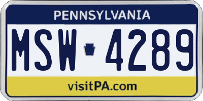 PA license plate MSW4289