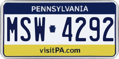 PA license plate MSW4292