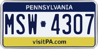 PA license plate MSW4307