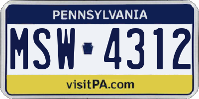 PA license plate MSW4312