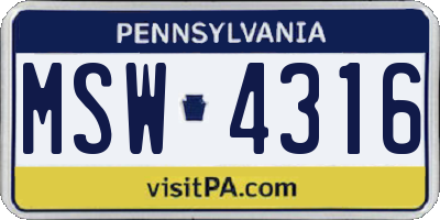 PA license plate MSW4316
