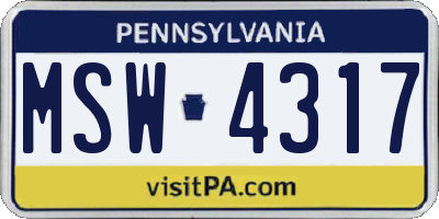 PA license plate MSW4317
