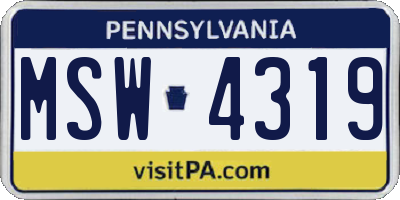 PA license plate MSW4319