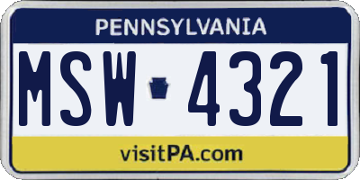 PA license plate MSW4321