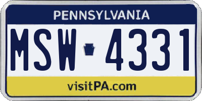 PA license plate MSW4331