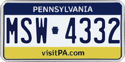 PA license plate MSW4332