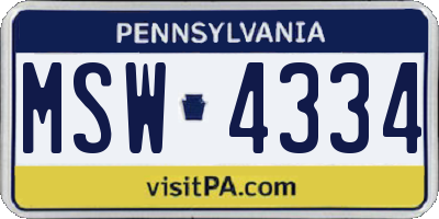 PA license plate MSW4334