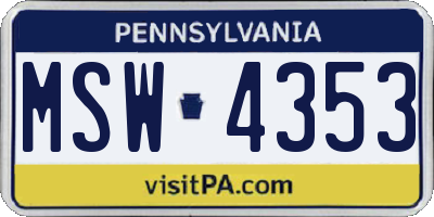 PA license plate MSW4353
