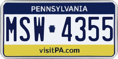 PA license plate MSW4355