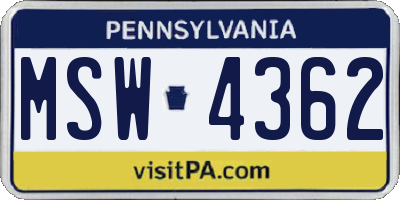 PA license plate MSW4362
