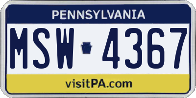 PA license plate MSW4367