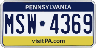 PA license plate MSW4369