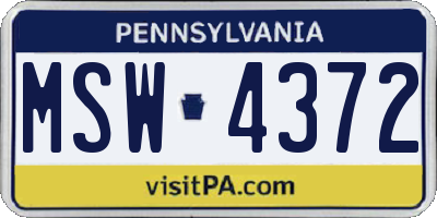 PA license plate MSW4372