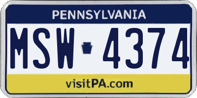 PA license plate MSW4374