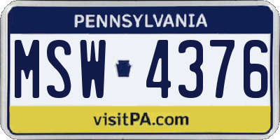 PA license plate MSW4376