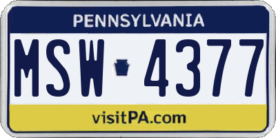 PA license plate MSW4377