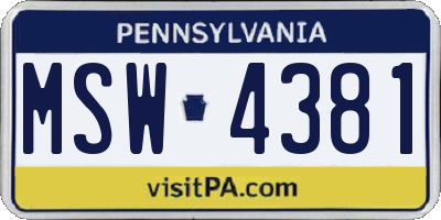 PA license plate MSW4381