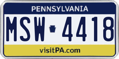 PA license plate MSW4418