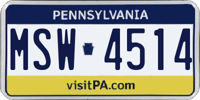PA license plate MSW4514