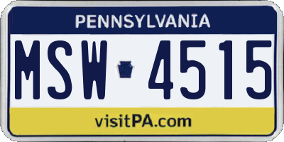 PA license plate MSW4515