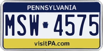 PA license plate MSW4575