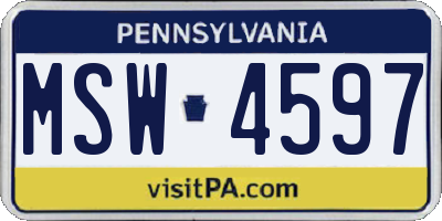 PA license plate MSW4597