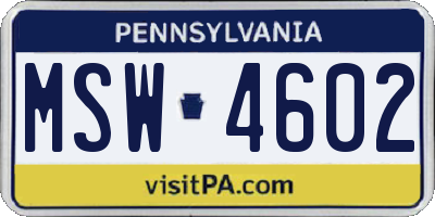 PA license plate MSW4602