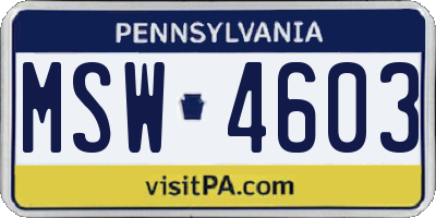 PA license plate MSW4603