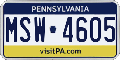 PA license plate MSW4605