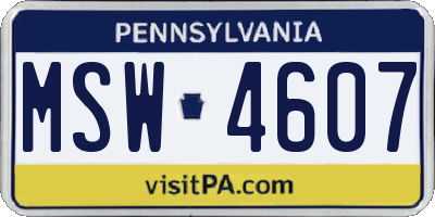 PA license plate MSW4607