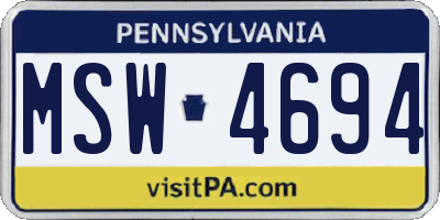 PA license plate MSW4694