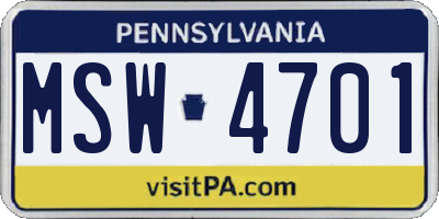 PA license plate MSW4701
