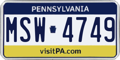 PA license plate MSW4749
