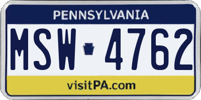 PA license plate MSW4762
