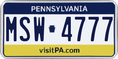 PA license plate MSW4777