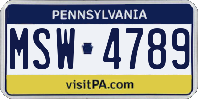 PA license plate MSW4789