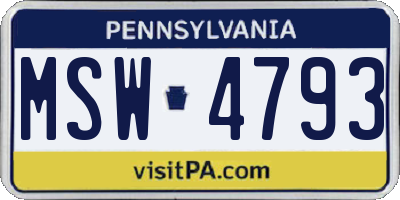 PA license plate MSW4793