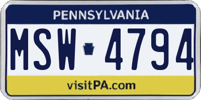 PA license plate MSW4794