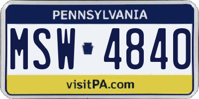 PA license plate MSW4840