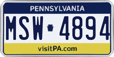 PA license plate MSW4894