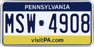 PA license plate MSW4908