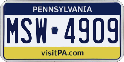 PA license plate MSW4909